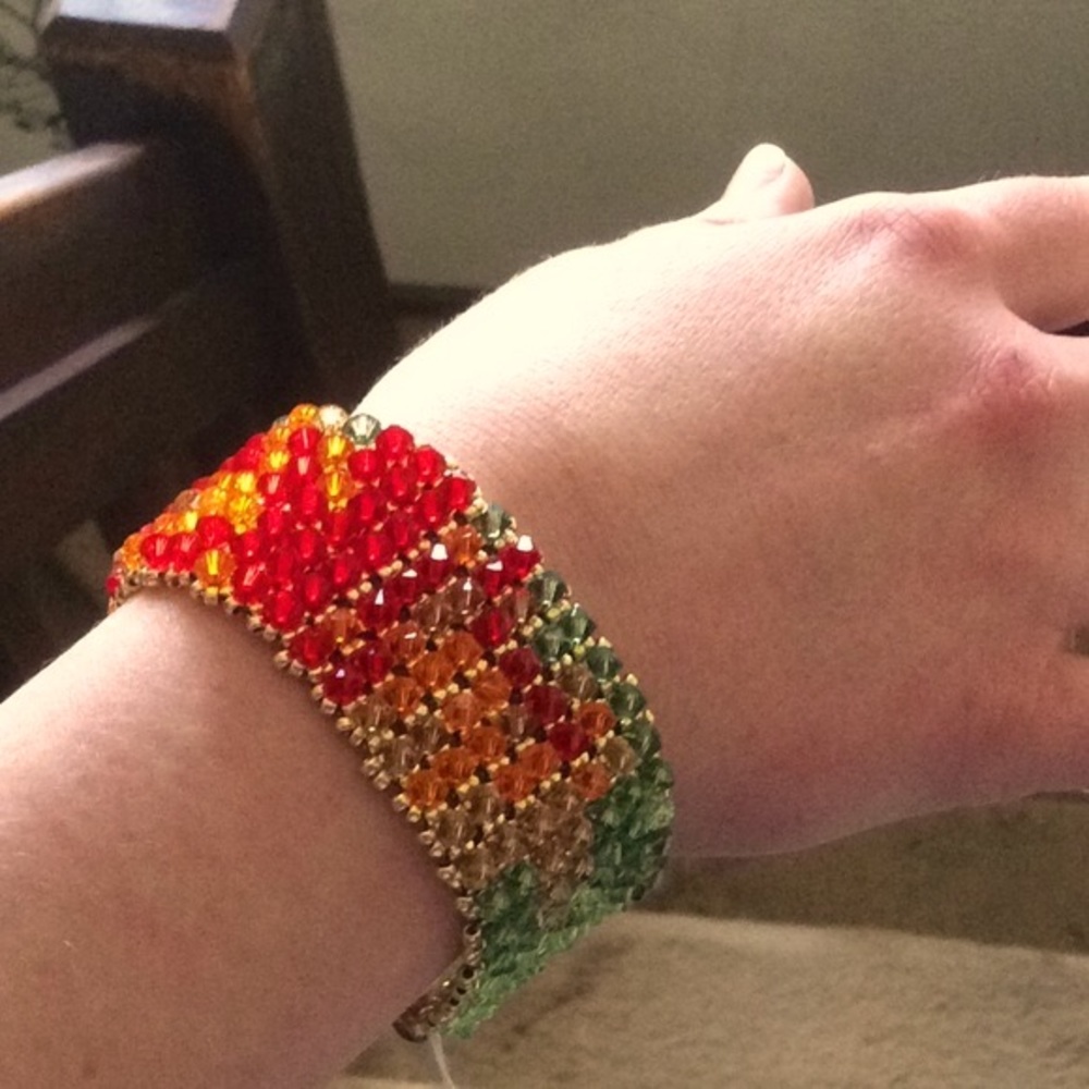 Stunning Golden "Sunset" Couture Beaded Bracelet